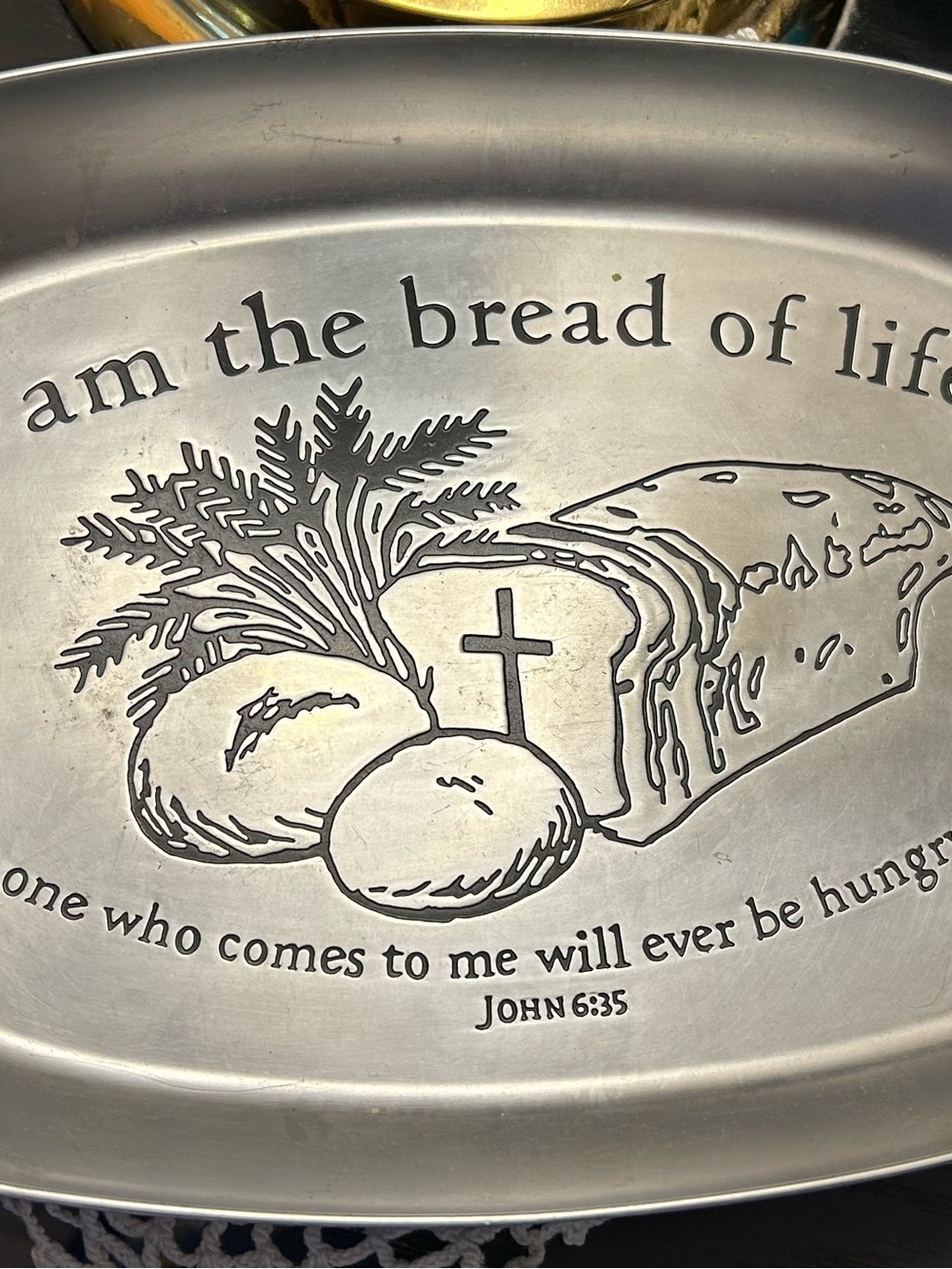 Religious Bread of Life Decorative Metal Tray - Silver